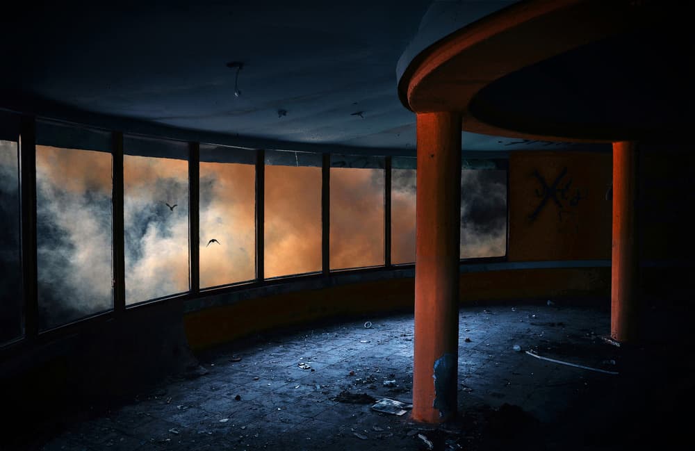 Abandoned Interior Dramatic Sky by Samanta Krivec — canvas wall art