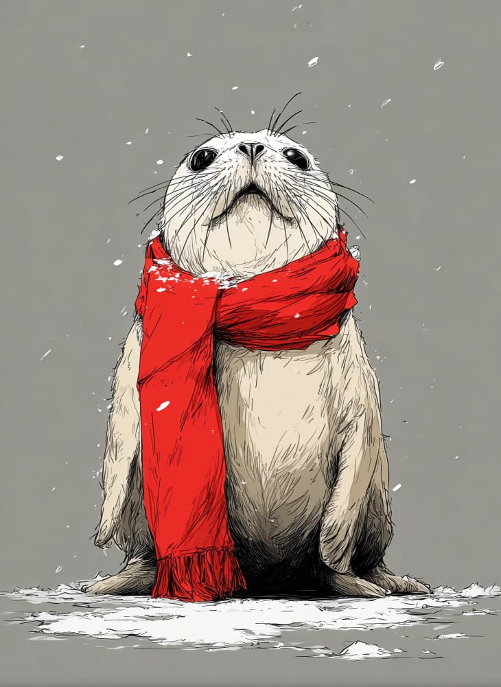 Cute Seal Red Scarf by Justyna Jaszke — canvas wall art
