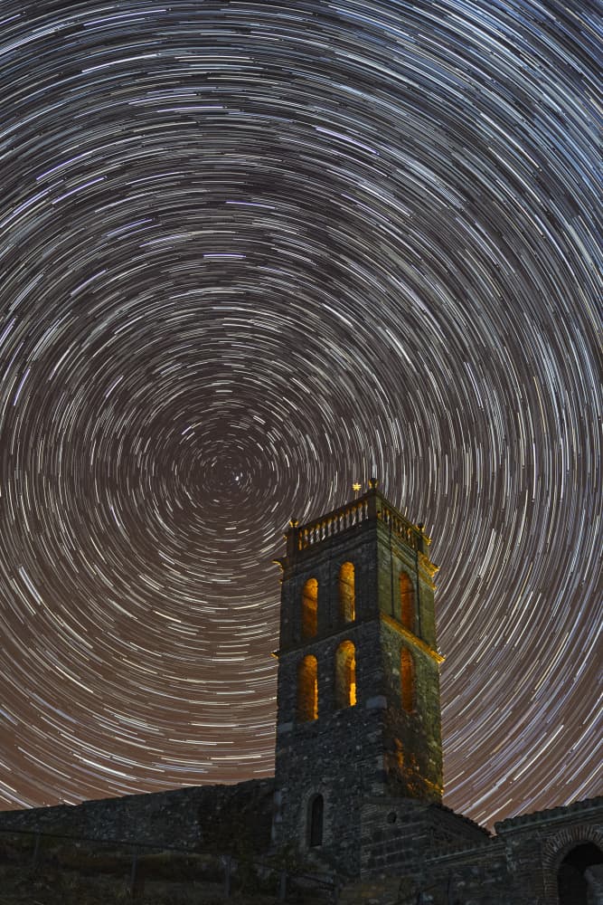 Ancient Tower Star Trails by JUAN CARLOS HERVÁS MARTÍNEZ — canvas wall art