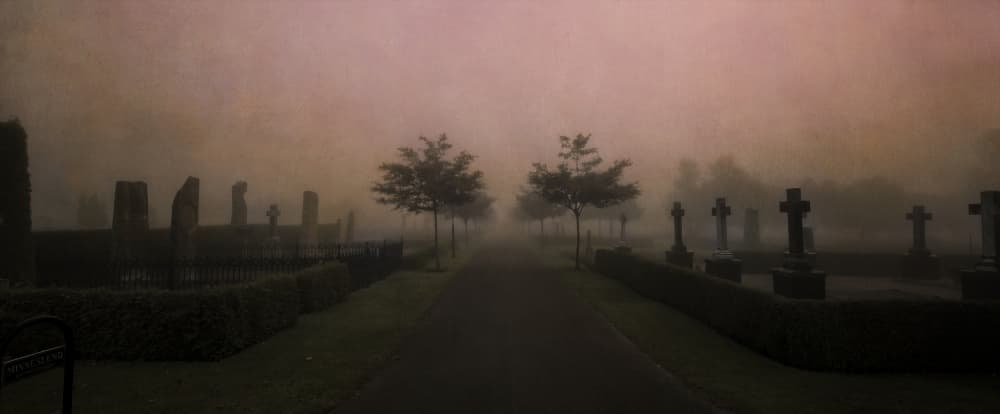 Foggy Cemetery Path by Helena Adelmann — canvas wall art