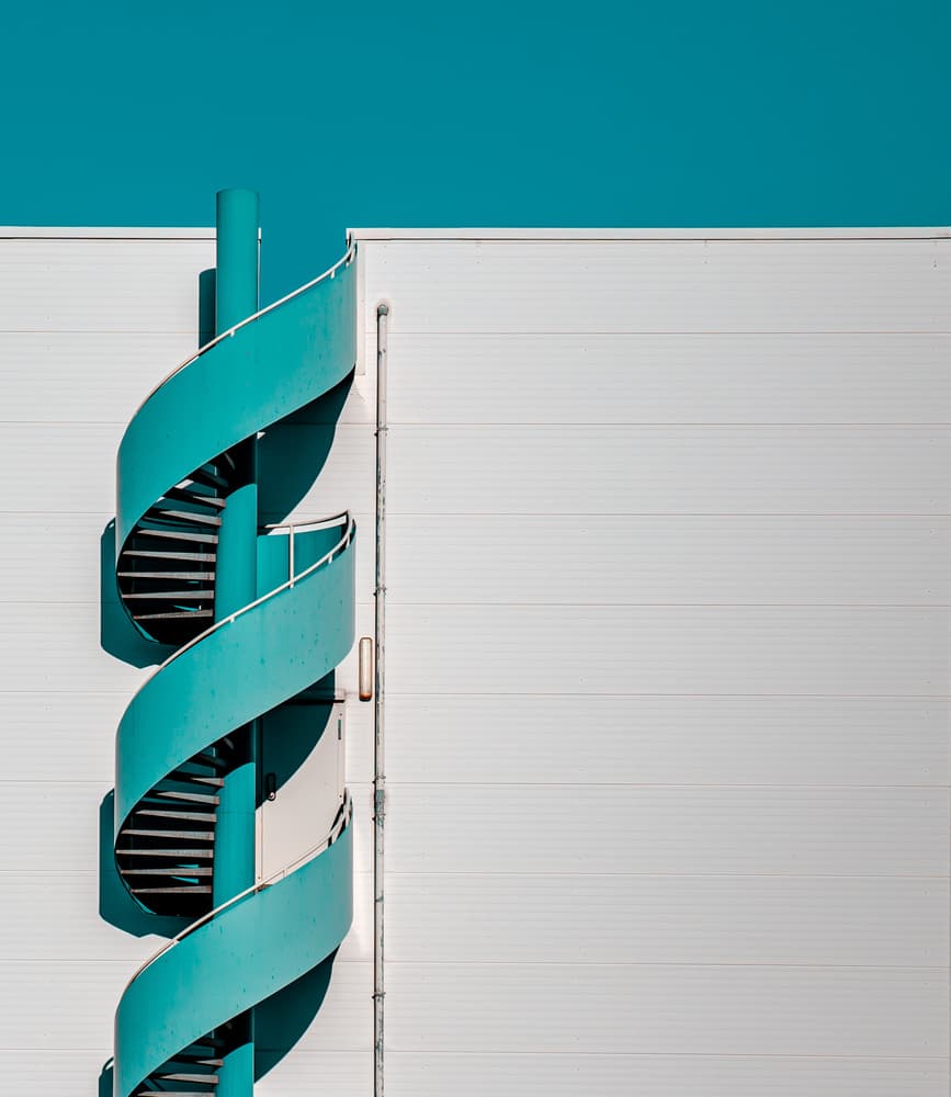 Teal Spiral Staircase by Jörg  Vollrath — canvas wall art