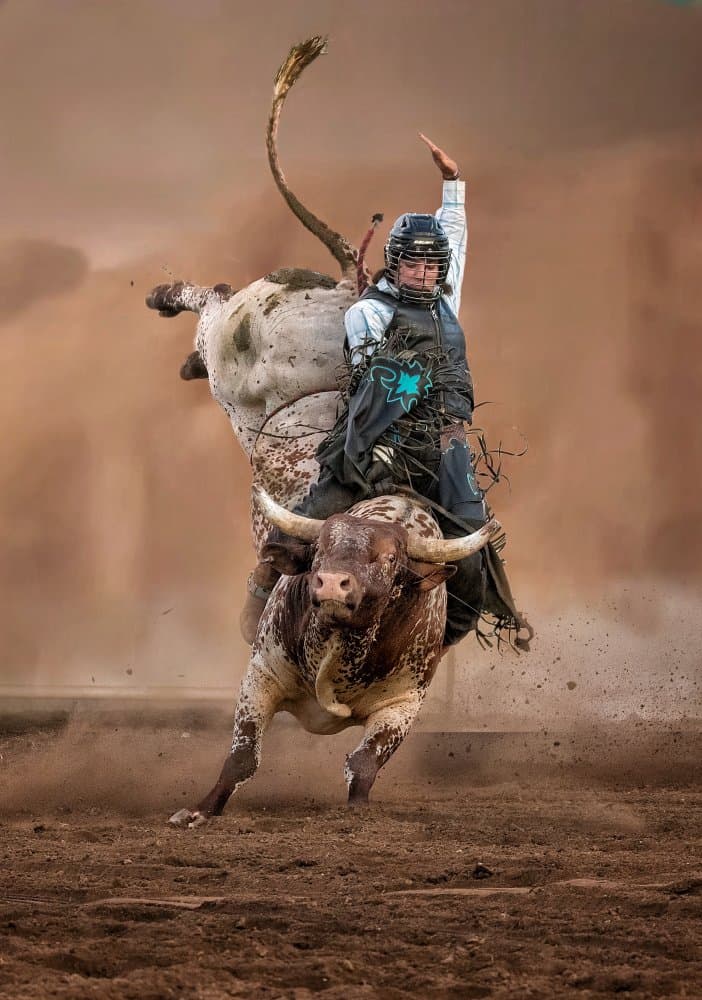 Bull Riding Action by Chong Q. Wu — canvas wall art