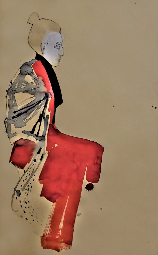 Woman In Red Kimono by Doris Schmitz — canvas wall art