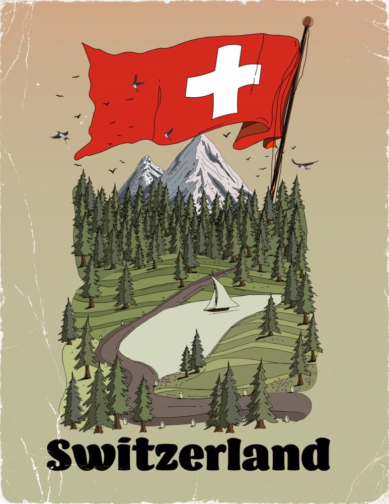 Swiss Flag Mountain Landscape by Nicholas — canvas wall art