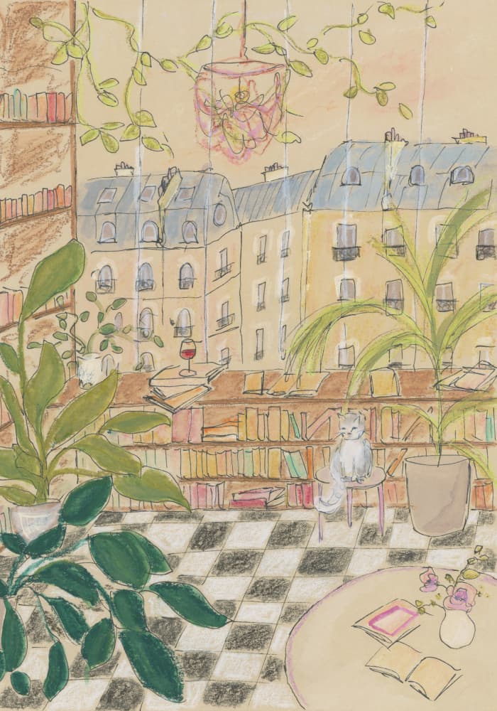 Antique Parisian Book Store Cat by Katharina Puritscher — canvas wall art