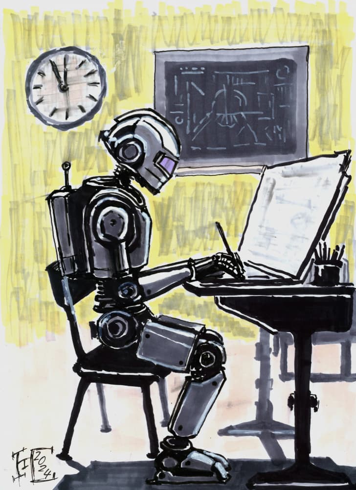 Robot Student Learning by Tim Hoinkis — canvas wall art