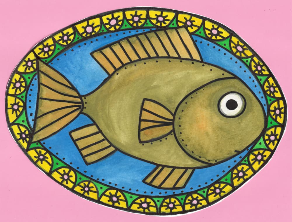 Golden Fish Plate by Lerin Freyou — canvas wall art