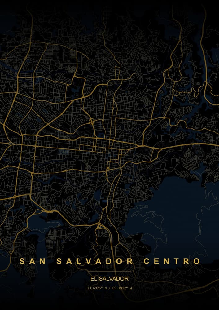 Golden San Salvador Map by HUGO — canvas wall art