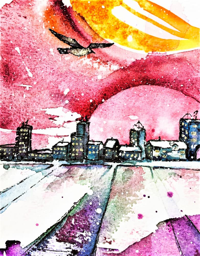 Winter City Sunset by Anda Bieza — canvas wall art