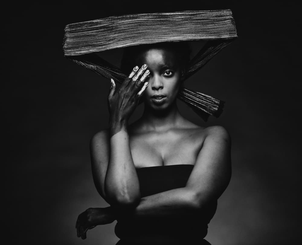 Mysterious Woman Headpiece by Offer Ellbogen — canvas wall art