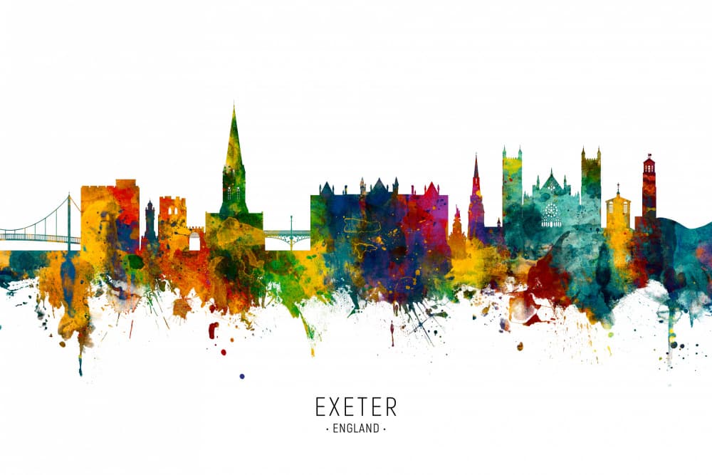 Colorful Exeter Skyline by Michael Tompsett — canvas wall art