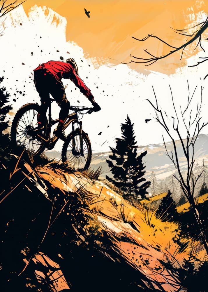Autumn Mountain Biking Action by Justyna Jaszke — canvas wall art