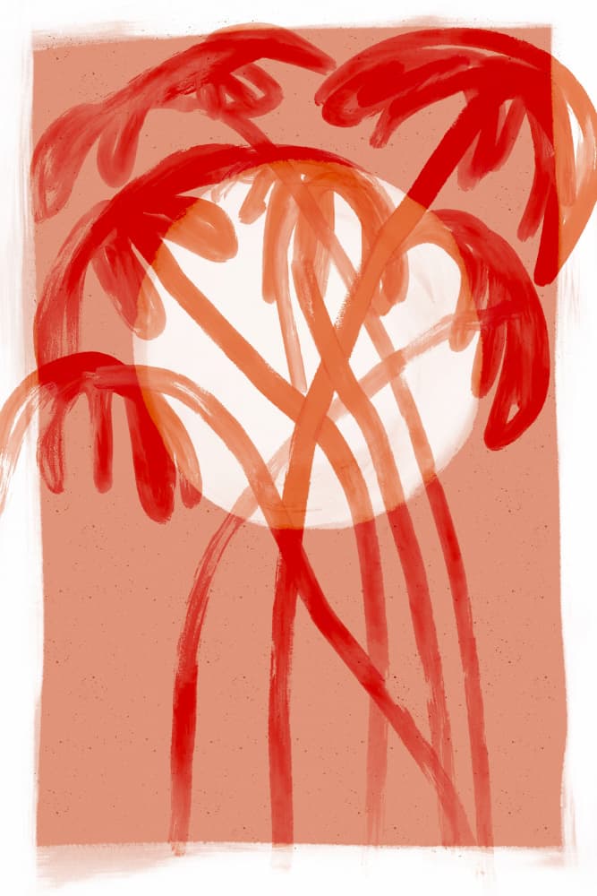 Crimson Palms by Treechild — canvas wall art