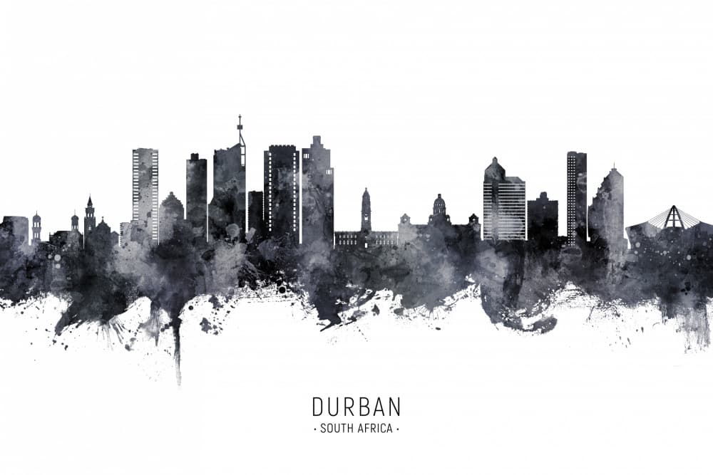 Durban Watercolor Skyline by Michael Tompsett — canvas wall art