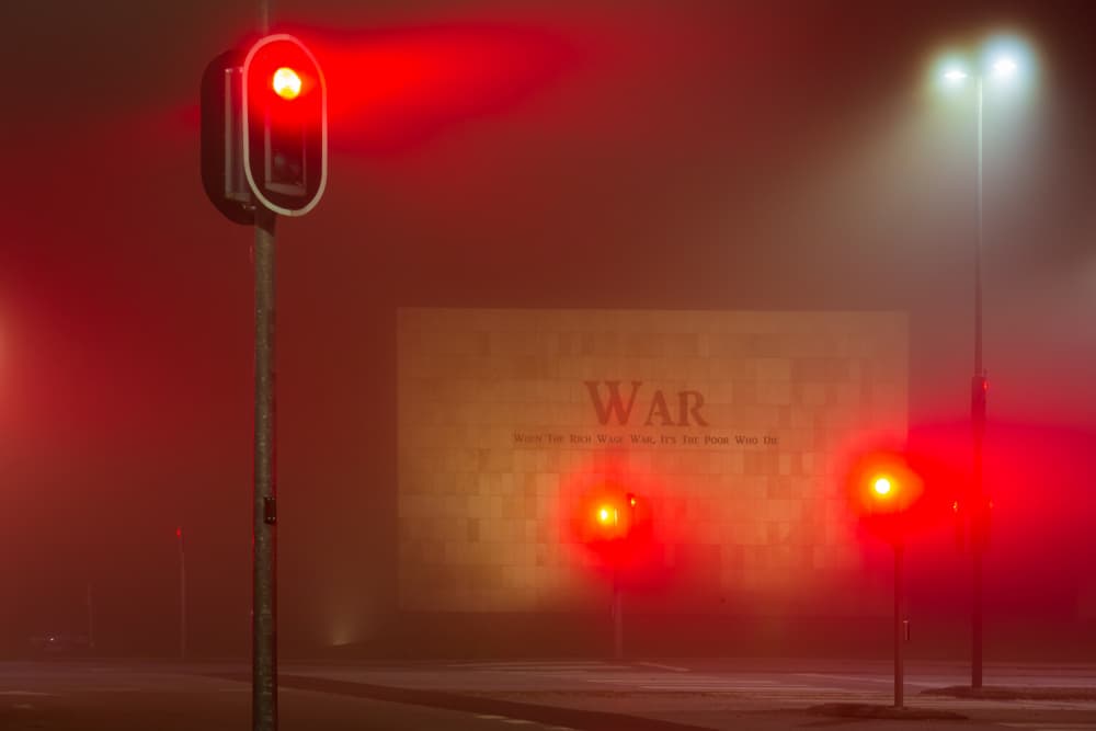 Red Fog War Message by Leif Løndal — canvas wall art