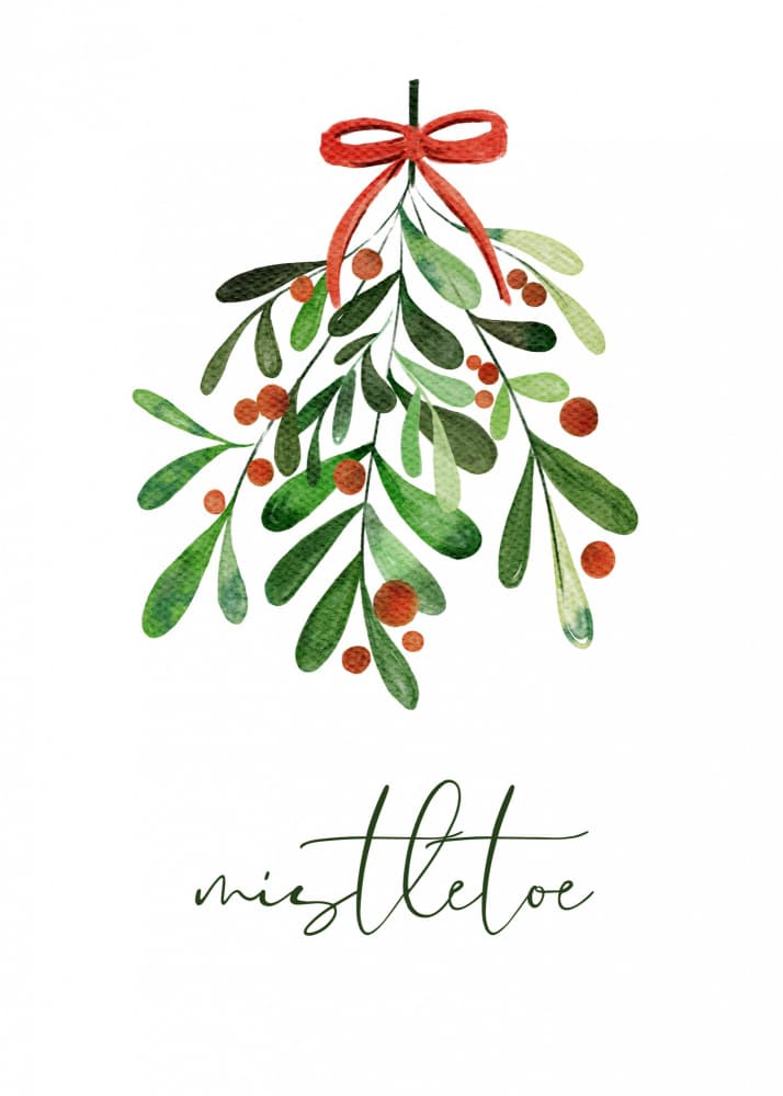 Watercolor Mistletoe Kiss by Kristina N. - SoulArt Shop — canvas wall art