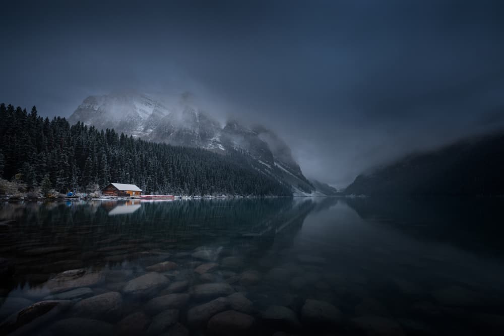 Misty Mountain Lake by Dennis Zhang — canvas wall art