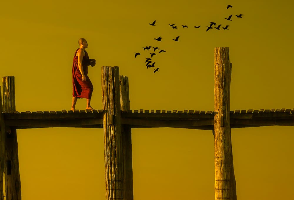 Serene Monk Golden Bridge by Gulsen Yilman — canvas wall art