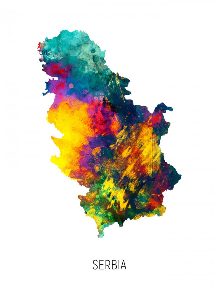 Vibrant Serbia Map by Michael Tompsett — canvas wall art
