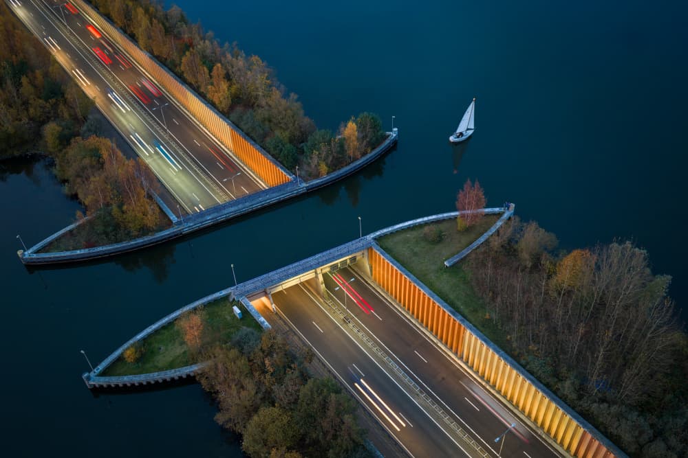 Twilight Waterway Roads by John J. Chen — canvas wall art