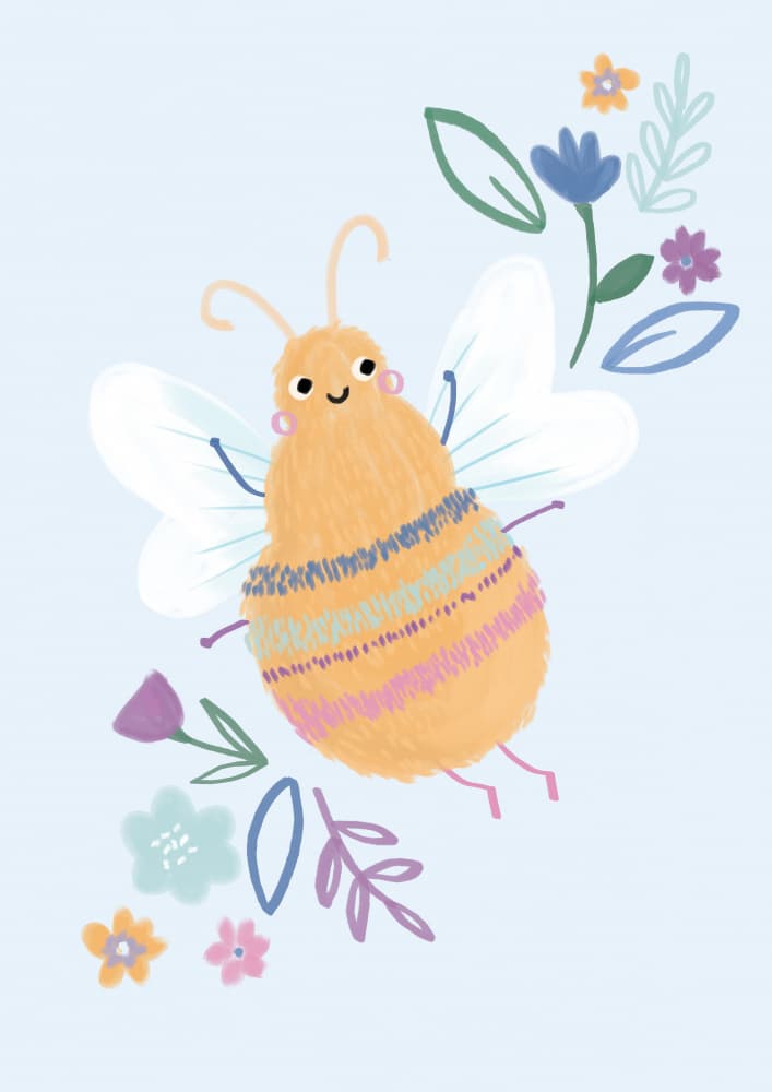 Cute Bee With Flowers by Laura Pantony — canvas wall art