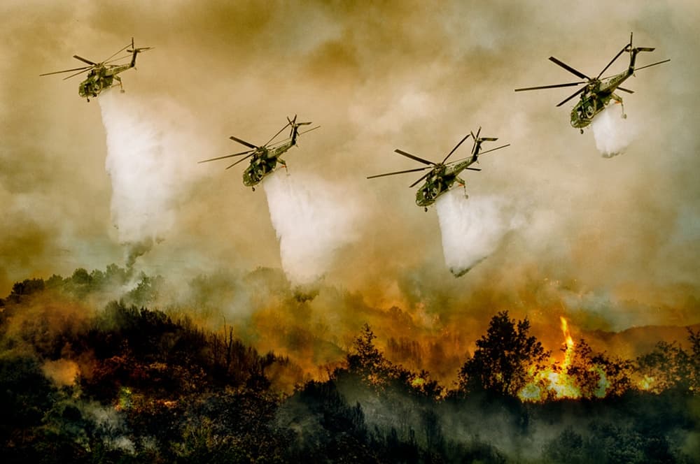 Helicopters Fight Wildfire by Antonio Grambone — canvas wall art