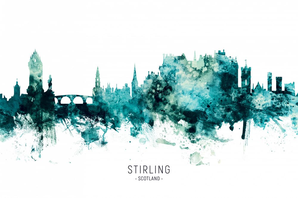 Stirling Scotland Watercolor Skyline by Michael Tompsett — canvas wall art
