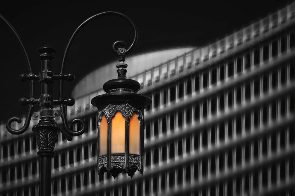 Ornate Street Lamp Glow by Hans-Wolfgang Hawerkamp — canvas wall art