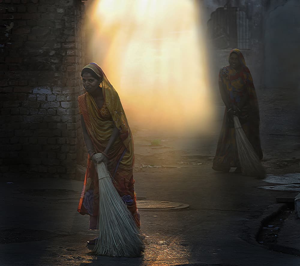 Golden Street Sweepers by Lou Urlings — canvas wall art