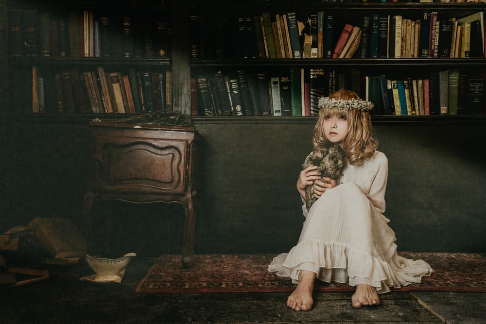 Girl in Quiet Library by Yasuhiro Ujiie — canvas wall art