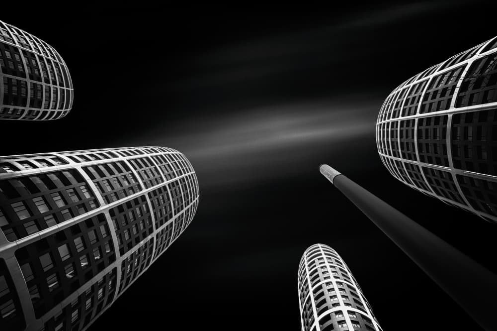 Monochrome City Curves by Karol Važan — canvas wall art