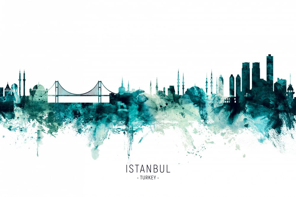 Istanbul Watercolor Skyline by Michael Tompsett — canvas wall art