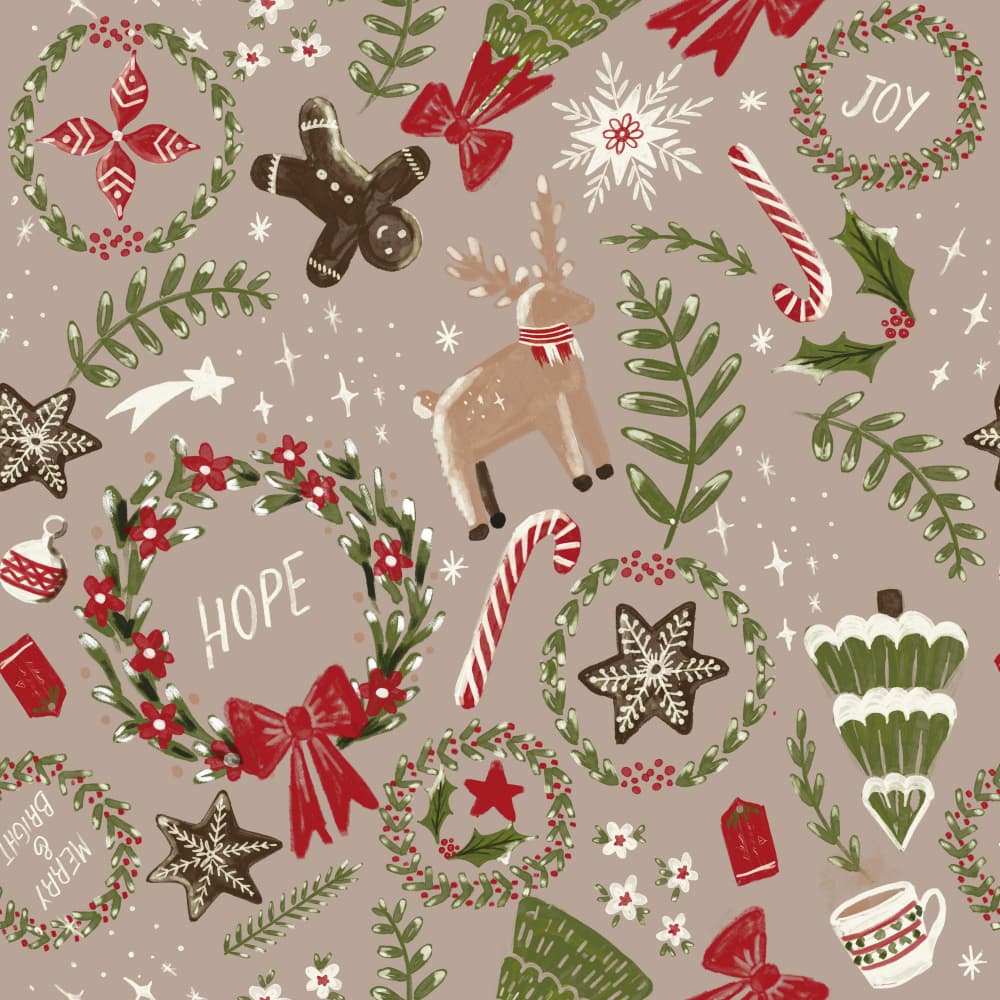 Magical Christmas Neutrals Pattern by Anis Illustration — canvas wall art