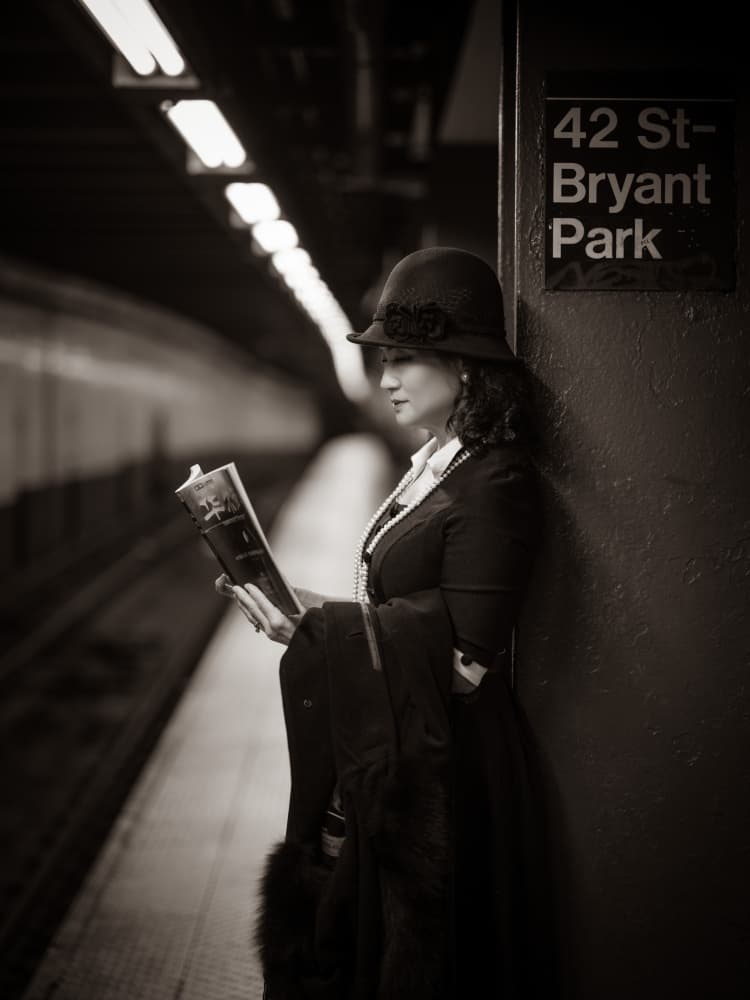 Vintage Subway Reader by Jeff Wang — canvas wall art