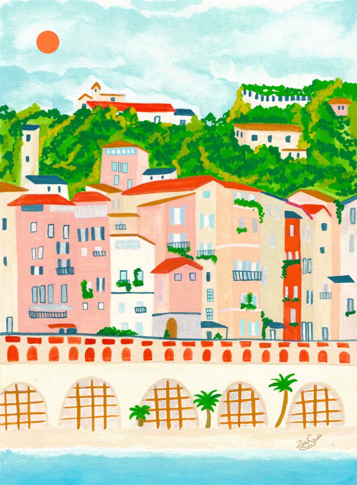 Colorful Coastal Town by zarish chaudhry — canvas wall art