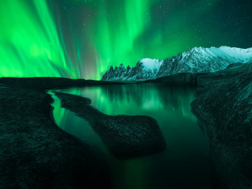 Vivid Green Aurora Night by NingYun Ye — canvas wall art