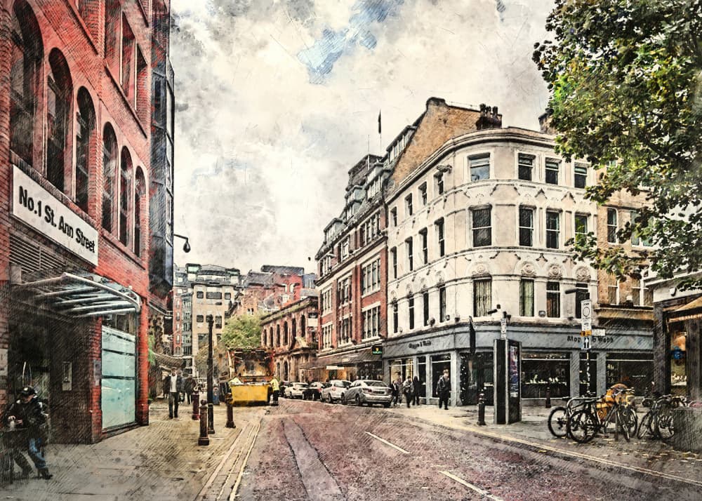 Busy City Street by Justyna Jaszke — canvas wall art