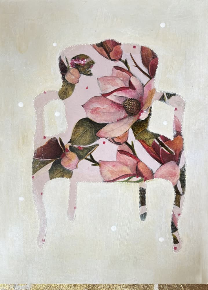 Pink Floral Chair by Karenina Fabrizzi — canvas wall art