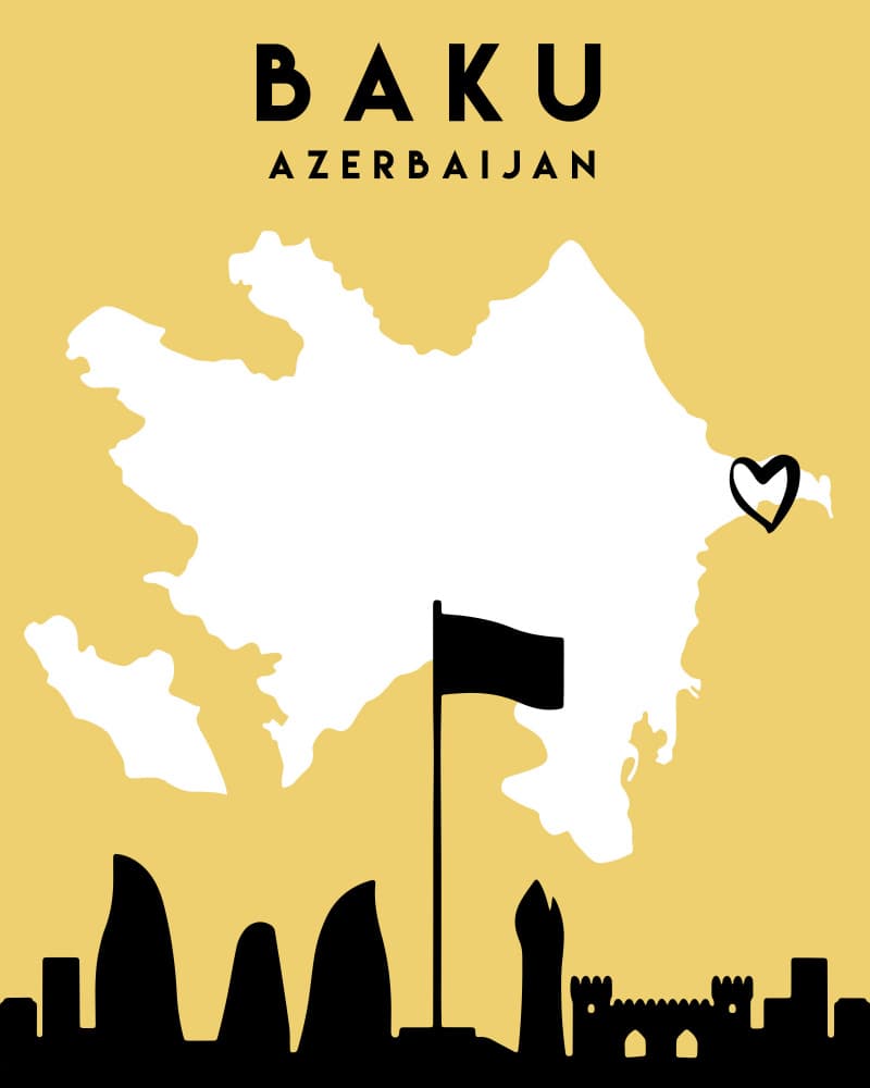 Baku Azerbaijan Skyline Map by Emiliano Deificus — canvas wall art