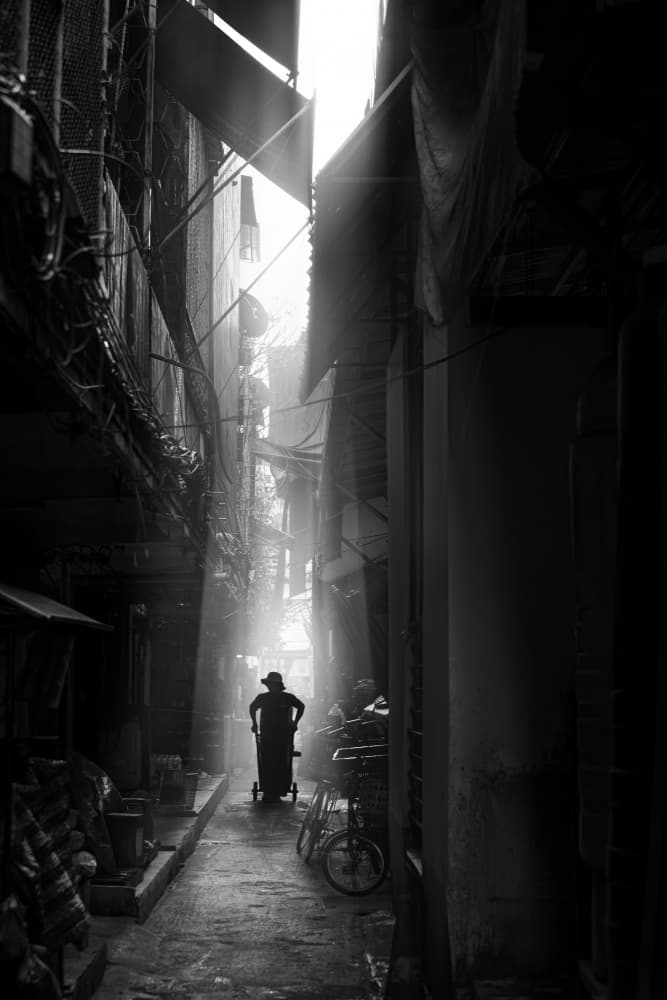Alley Light Silhouette by Anuchit Sundarakiti — canvas wall art