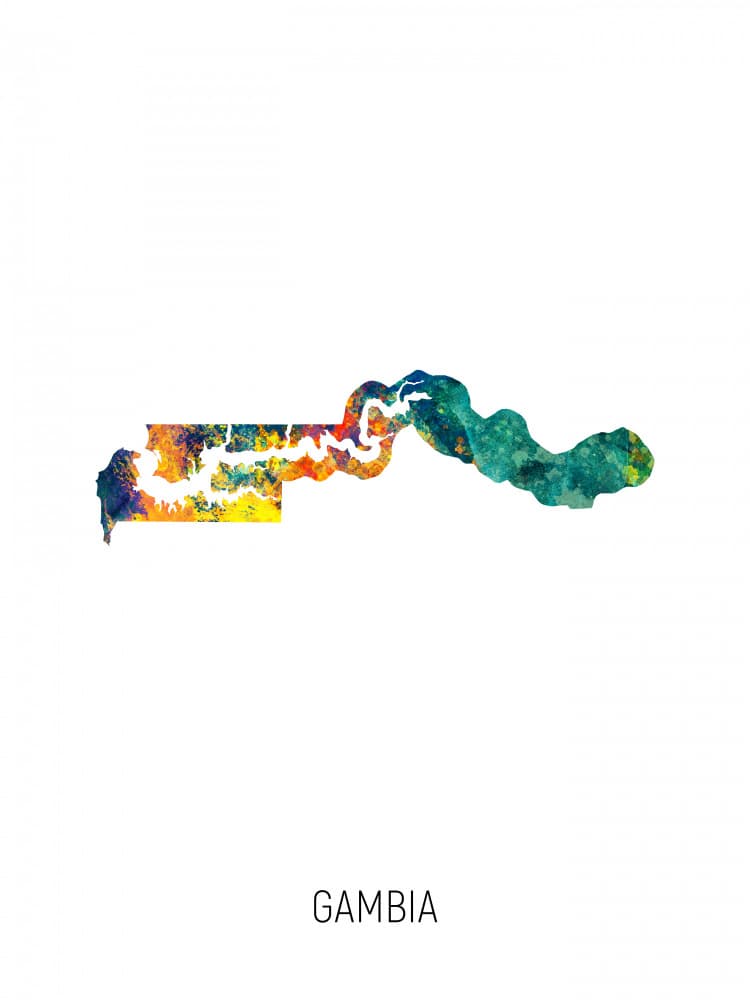 Colorful Gambia Map by Michael Tompsett — canvas wall art