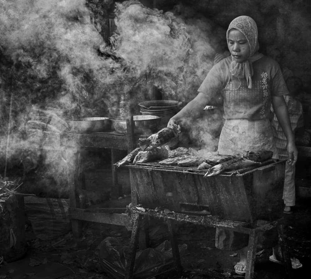 Smoky Street Food Grill by Angela Muliani Hartojo — canvas wall art
