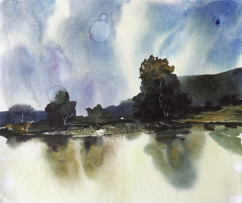 Misty Lake Reflection by Santhosh ch — canvas wall art