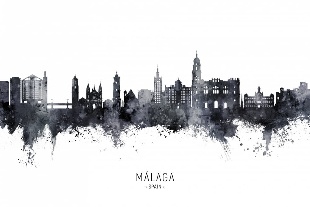 Málaga City Skyline by Michael Tompsett — canvas wall art