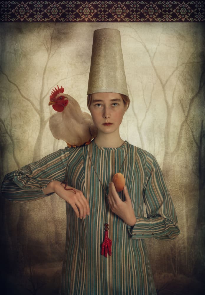 Whimsical Girl and Chicken by Svetlana Melik-Nubarova — canvas wall art