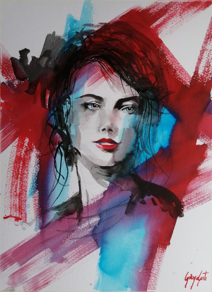 Expressive Red Blue Portrait by Giorgio Gosti — canvas wall art