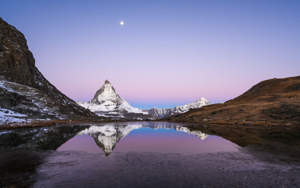 Matterhorn Alpenglow Reflection by Burim Muqa — canvas wall art