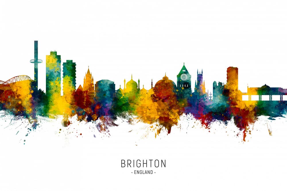 Brighton Colorful Skyline by Michael Tompsett — canvas wall art