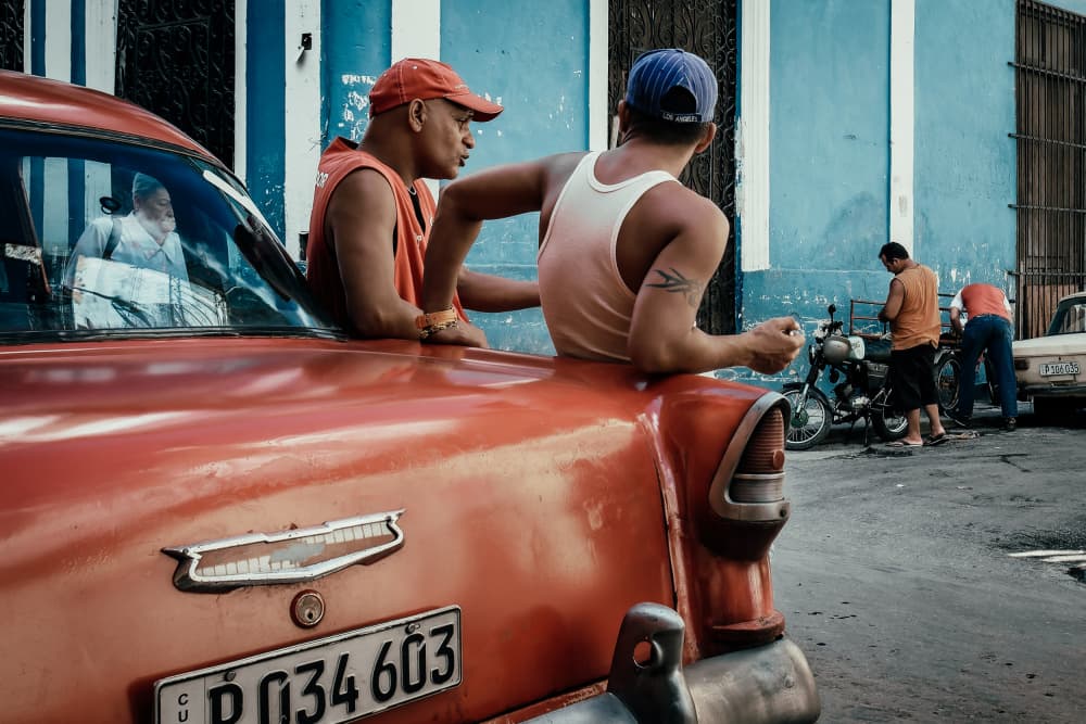 Cuban Car Street Conversation by Andy Bauer — canvas wall art