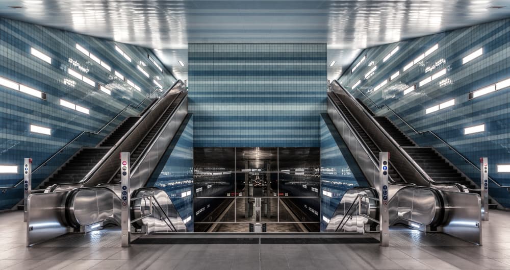 Modern Blue Subway Station by Hans Günther — canvas wall art